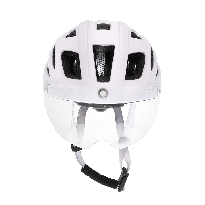 Velohelm mit Rücklicht und 2 magnetischen Visieren, weiss, Grösse M