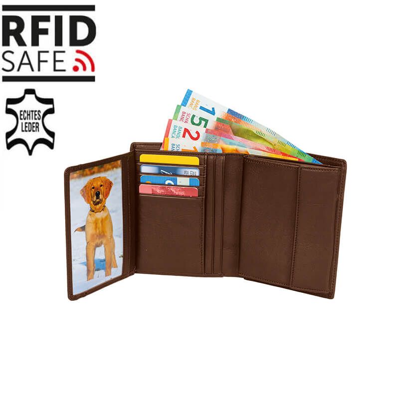 Leder-Portemonnaie mit RFID-Schutz, braun